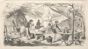 Lejrmødeskitser: Madlavning, 1858. af Winslow Homer
