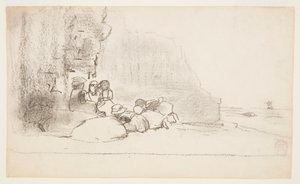Børn leger ved havet, Cullercoats, England af Winslow Homer