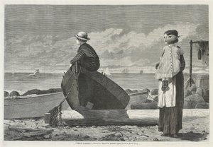 Far kommer!, 1. november 1873 (træsnit på avispapir) af Winslow Homer