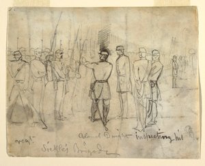 Tegning
Tegning, Oberst William Dwight, Jr. inspicerer sit regiment, 1862 af Winslow Homer