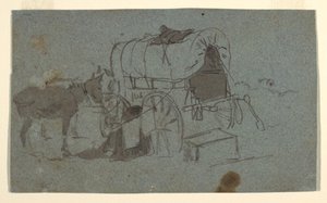 Tegning, En militærvogn og et muldyr, ca. 1862 af Winslow Homer
