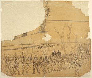 Tegning, En infanterikolonne på march, 1862 af Winslow Homer