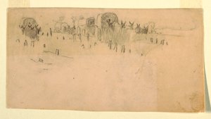 Tegning, hærens vogntog, 1862 af Winslow Homer