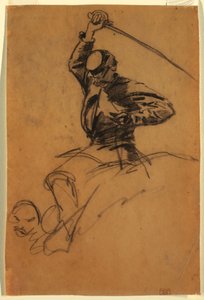 Tegning, kavalerisoldat med sværd på hesteryg, 1863 af Winslow Homer