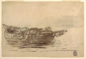 Tegning, fiskere, der klatrer over rælingen, Cullercoats, England, 1881-82 af Winslow Homer