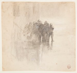 Tegning, fiskere i olieskind, Cullercoats, England, 1881 af Winslow Homer