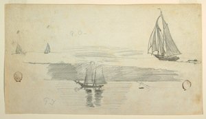 Tegning, Fire skonnerter, muligvis 1880 af Winslow Homer