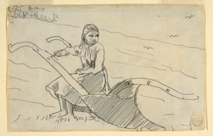 Tegning, Pige siddende på en plov, 1879 af Winslow Homer