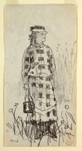 Tegning, Pige med madspand, 1879 af Winslow Homer