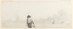 Tegning, Mand med le, ca. 1865 af Winslow Homer