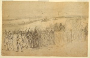 Tegning, marcherende infanterikolonne, ca. 1862 af Winslow Homer