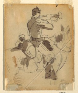 Tegning, ridende hornblæser, 1862 af Winslow Homer