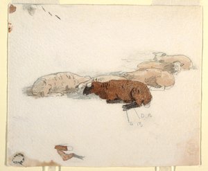 Tegning, hvilende får, 1878 af Winslow Homer