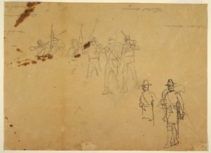 Tegning, skitser af enkelte infanterifigurer og øvelsessignaturer, 1862 af Winslow Homer