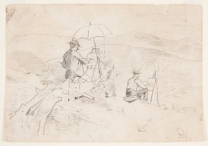 Tegning, studie til "Artists Sketching in the White Mountains" og "The Artist in the Country", 1868 af Winslow Homer