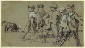 Tegning, studie til "Snap the Whip", 1872 af Winslow Homer