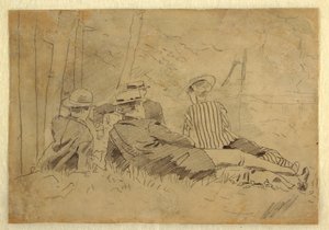 Tegning, studie til "The Fishing Party", ca. 1869 af Winslow Homer