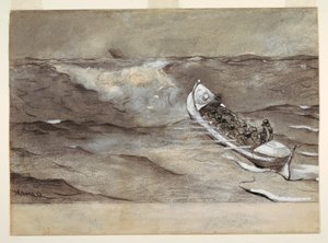Tegning, The Life Boat, studie til akvarel, "Wreck of the 