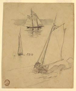 Tegning, Tre skitser af skonnerter, sandsynligvis 1880 af Winslow Homer