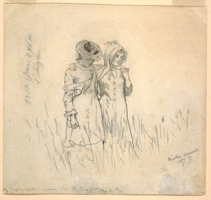 Tegning, To piger på en mark, 1879 af Winslow Homer
