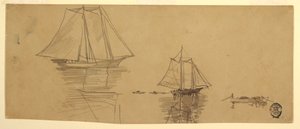 Tegning, To skonnerter og doryer, ca. 1880 af Winslow Homer