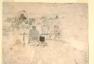 Tegning, To studier af en hornblæser, 1862-64 af Winslow Homer