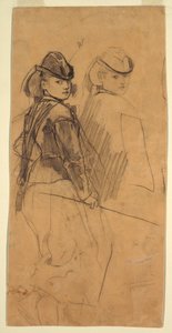 Tegning, To studier af en ung pige, der kigger sig over skulderen, ca. 1862 af Winslow Homer