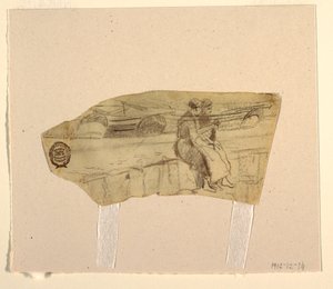 Tegning, To kvinder siddende på en væg, Cullercoats, England, 1881-82 af Winslow Homer