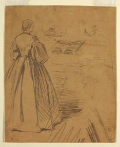Tegning, Kvinde står foran et klaver, 1862 af Winslow Homer