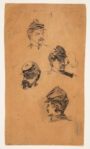 Fire undersøgelser af soldaterhoveder af Winslow Homer