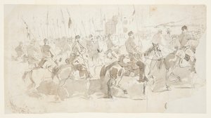 General McClellans sjette kavaleriregiment, går om bord i Alexandria for Old Point Comfort af Winslow Homer