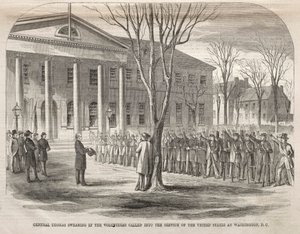 General Thomas Swearing in the Volunteers Called into the Service of the United States..., 1861. af Winslow Homer