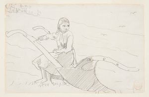 Pige siddende på en plov af Winslow Homer