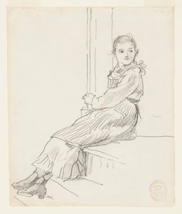 Pige siddende på en verandatrappe af Winslow Homer
