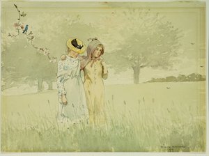 Piger slentrer i en frugthave, 1879 af Winslow Homer