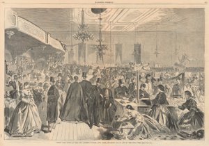 Stor messe givet i byens forsamlingslokaler, New York, december 1861, til hjælp for byens fattige; fra Harper af Winslow Homer
