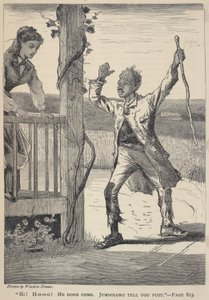 "Hej! H-o-o-o! Han er kommet. Jumboloro Tell You Fust.", fra The Galaxy, juni 1869 af Winslow Homer