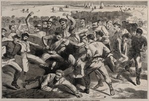 Ferie i lejren - Soldater der spiller fodbold, 1865. af Winslow Homer