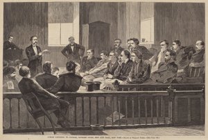Jurors Listening to Counsel, Supreme Court, New City Hall, New York, udgivet 1869. af Winslow Homer