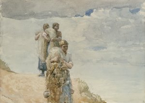 On The Cliff, Cullercoats, ca. 1881-82 (akvarel og kul på vævet papir) af Winslow Homer