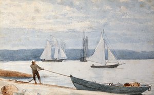 Pulling the Dory, 1880 af Winslow Homer