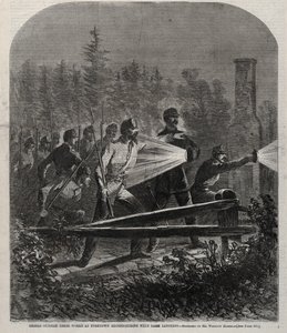 Oprørere uden for deres værker i Yorktown Rekognoscering med mørke lanterner, 1862. af Winslow Homer