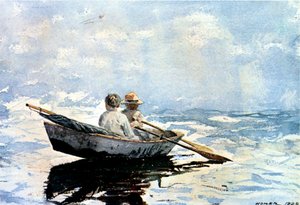 Roing the Boat, 1880 (wc på papir om bord) af Winslow Homer
