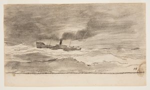 Havlandskab med fisketrawler, Cullercoats, England af Winslow Homer