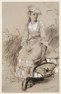 Siddende pige med en kurv af Winslow Homer