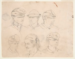 Seks studier af soldaterhoveder af Winslow Homer