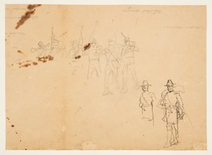 Skitser af enkelte infanterifigurer og øvelsessignaturer af Winslow Homer
