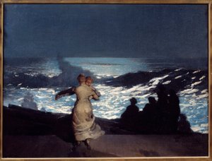 Sommernat. Kvinder danser i måneskin. Maleri af Winslow Homer (1836-1910) Ec. Er af Winslow Homer