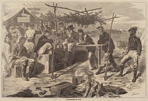 Thanksgiving in Camp, udgivet 1862. af Winslow Homer