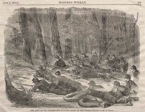 The Army of the Potomac - Our Outlying Picket in the Woods, 1862. af Winslow Homer